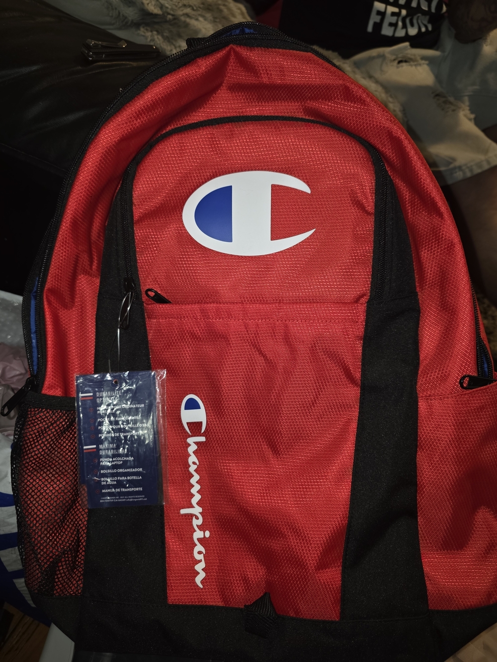 Champion Red & Black Men's Backpack - Logo Front Pocket